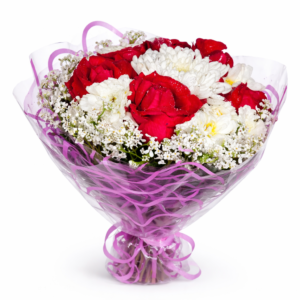 Rose & White Flower Bouquet 🌹💐